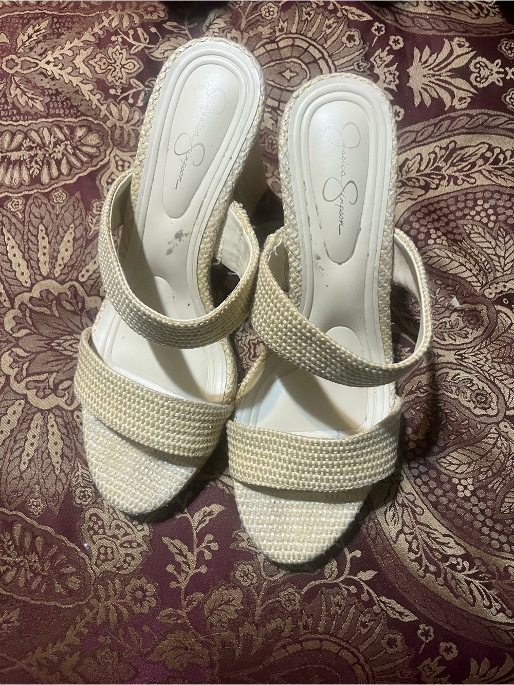 Jessica Simpson Cream Woven Double-Band Heels